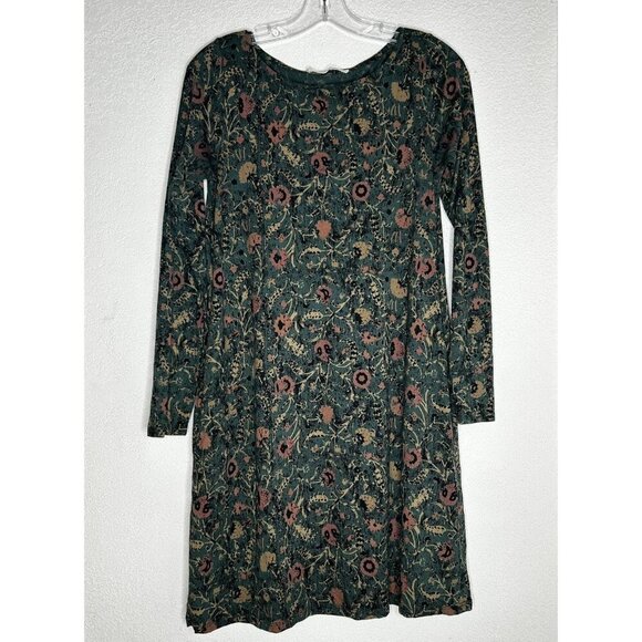 Peruvian Connection Dress Womens S Green Floral Long Sleeve Pima Cotton Modal - Picture 1 of 15